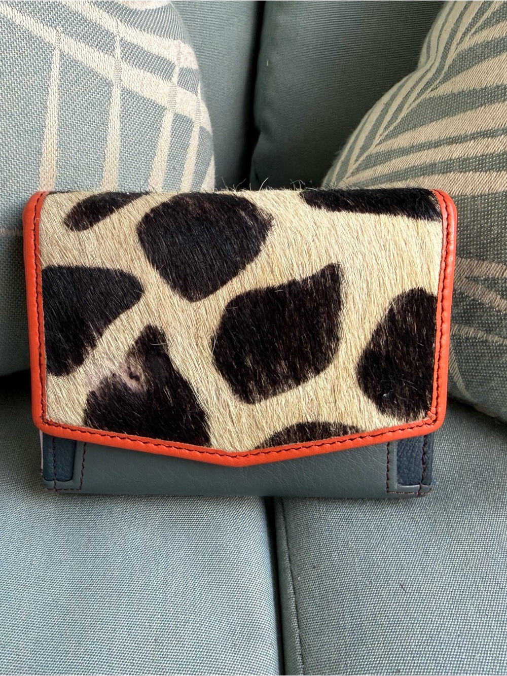 Soruka Recycled Leather Multicolor Wallet – Giraffe Hair-on-Hide Flap Accent